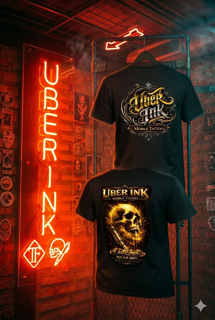 Uber Ink merch shirt display